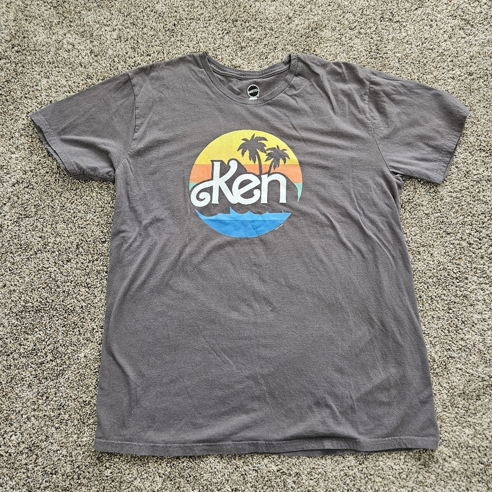Mens KEN Tshirt by Matel Sz XL Gray With Chest Logo Barbiecore Mailbu Beach